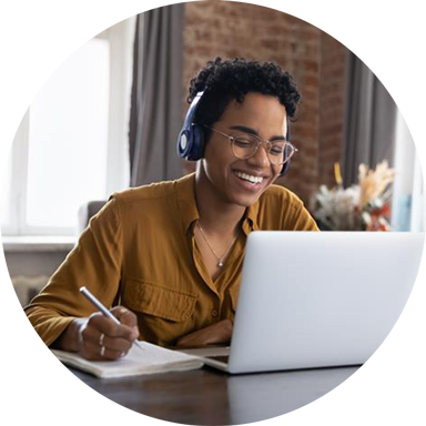 Tax professional laughing while working